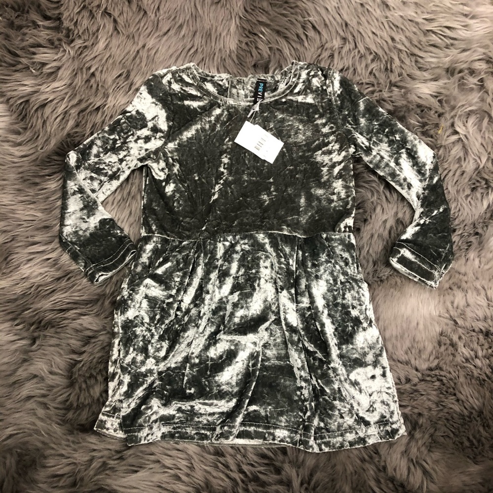 Preview | Girl's Velvet Long Sleeved Dress | Grey | Size 2